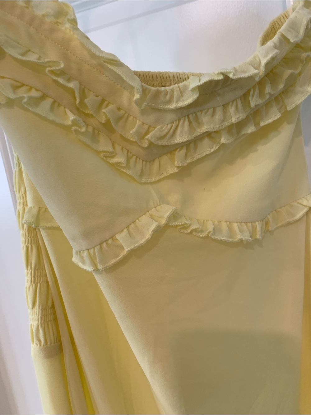 Meshki Pale Yellow Ruffle-Trim Maxi Dress strapless chiffon XXS NWOT - Picture 3 of 13